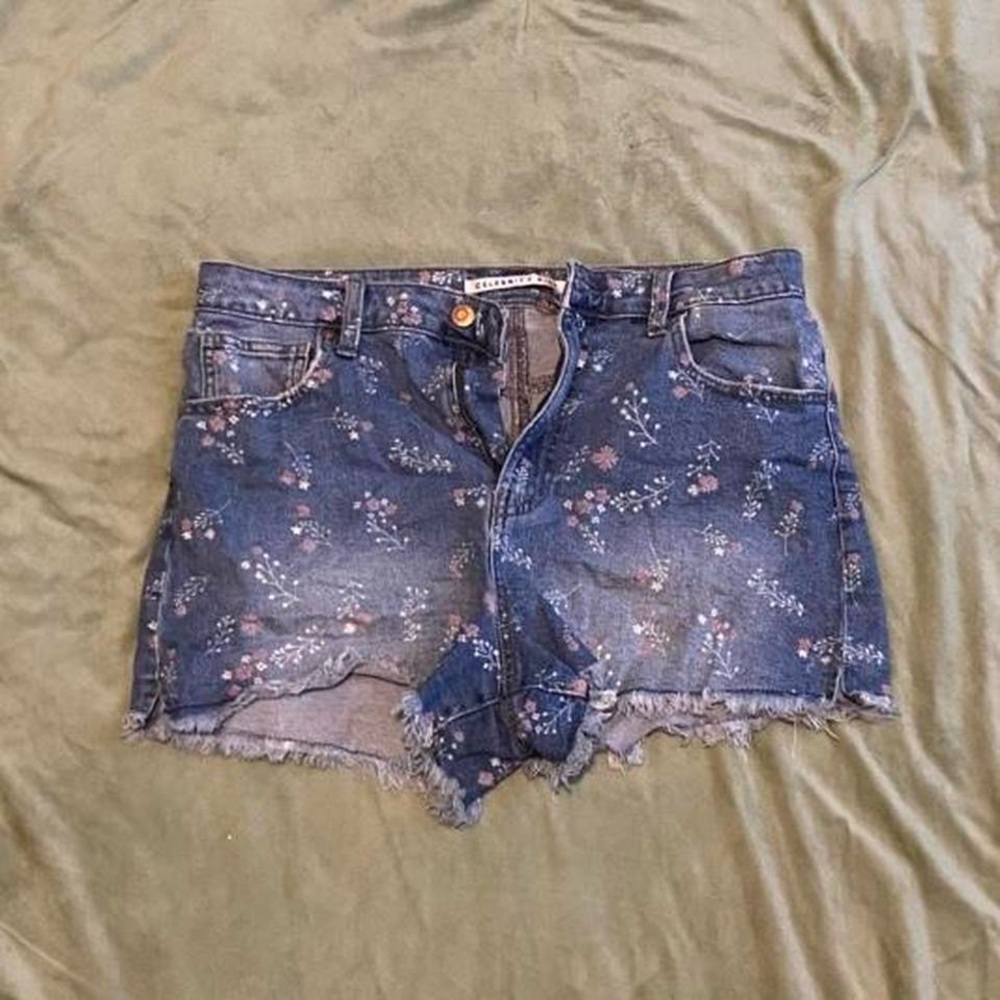 Celebrity Pink Blue Floral Jean Shorts